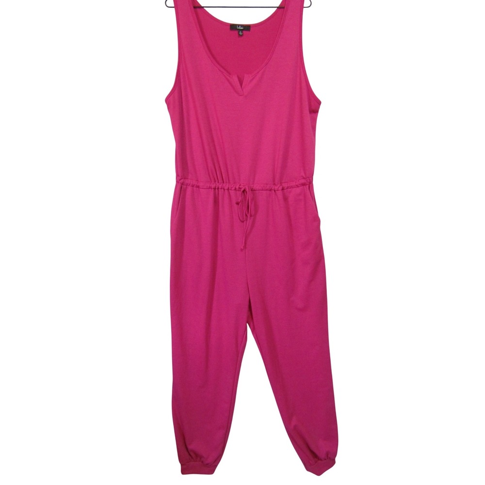 Lulus Jumpsuit Womens XL Magenta Pink Good Sleeveless Jogger Drawstring Knit